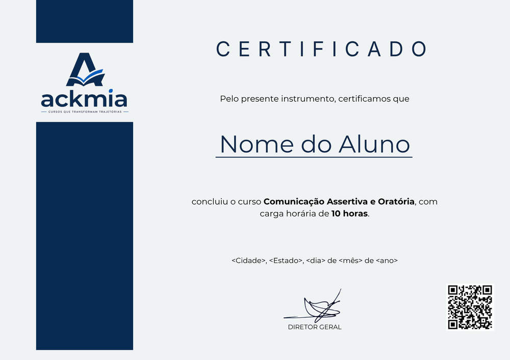 Modelo de certificado Ackmia com carga horária e conteúdo programático